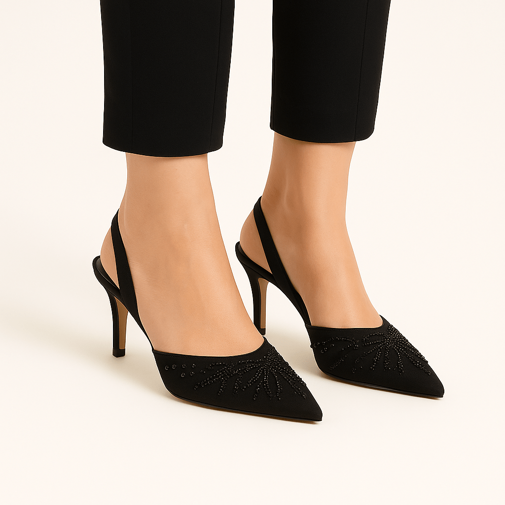 Patricia | Chic Floral Embroidered Slingback Heels