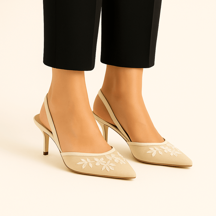 Patricia | Chic Floral Embroidered Slingback Heels