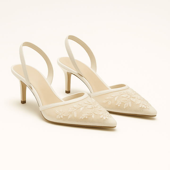 Patricia | Chic Floral Embroidered Slingback Heels