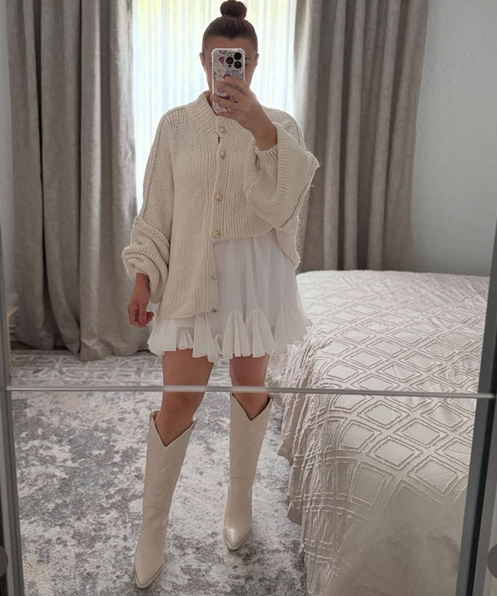 Clara | Beige Oversized Knit Cardigan for Women