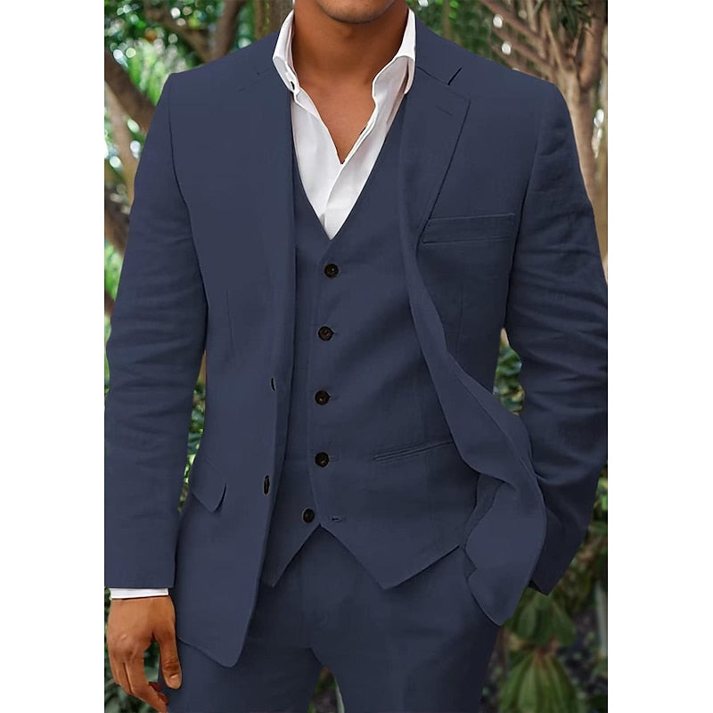 Premium Three-Piece Linen Set for Men: Blazer, Vest and Trousers