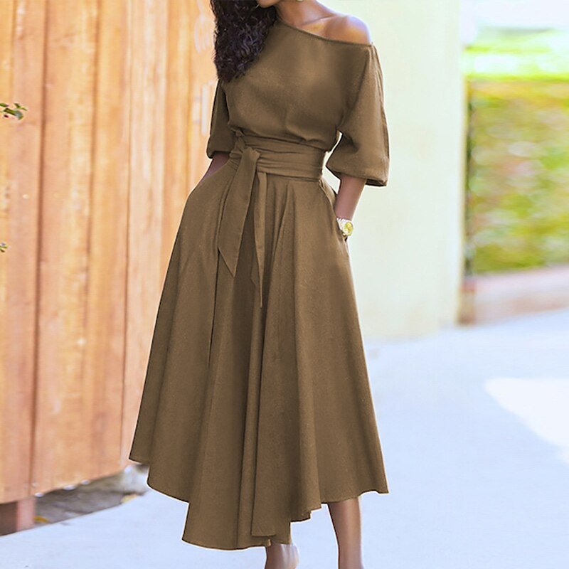 Eco-Friendly A-Line Dress with Tie Waist