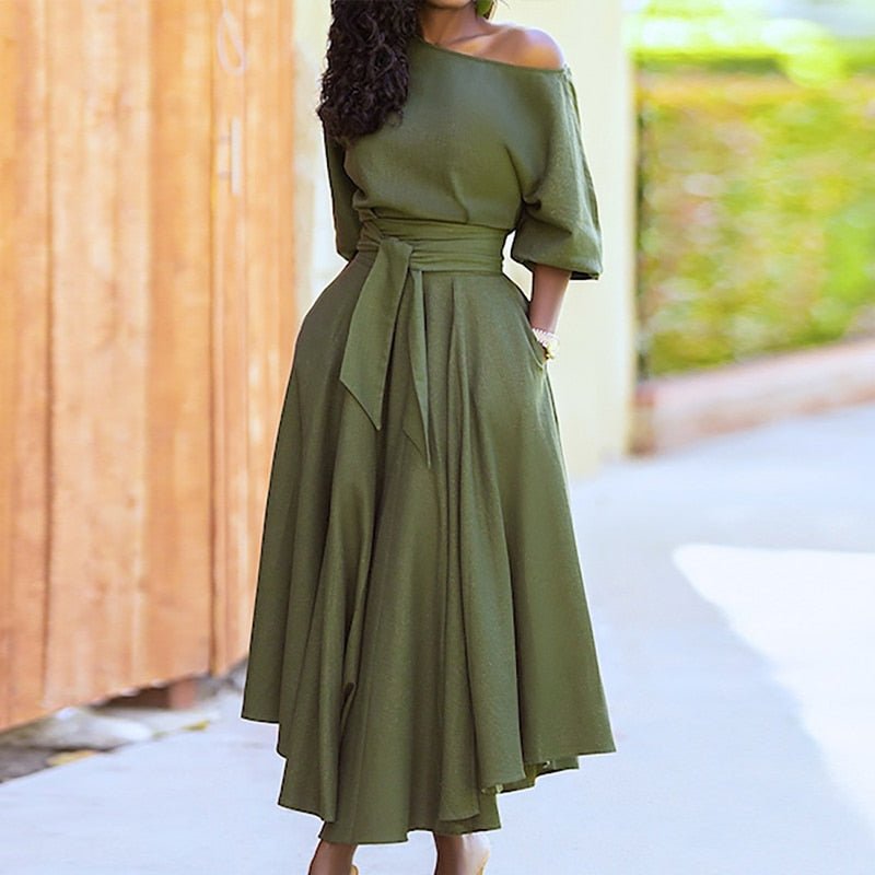Eco-Friendly A-Line Dress with Tie Waist